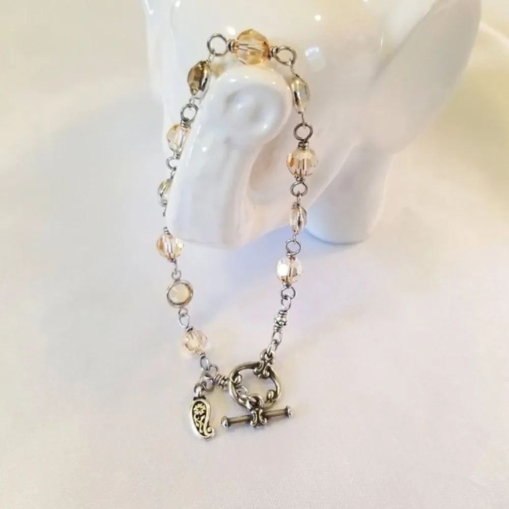 Austrian Crystal Wire Wrapped Handcrafted Toggle Clasp Bracelet